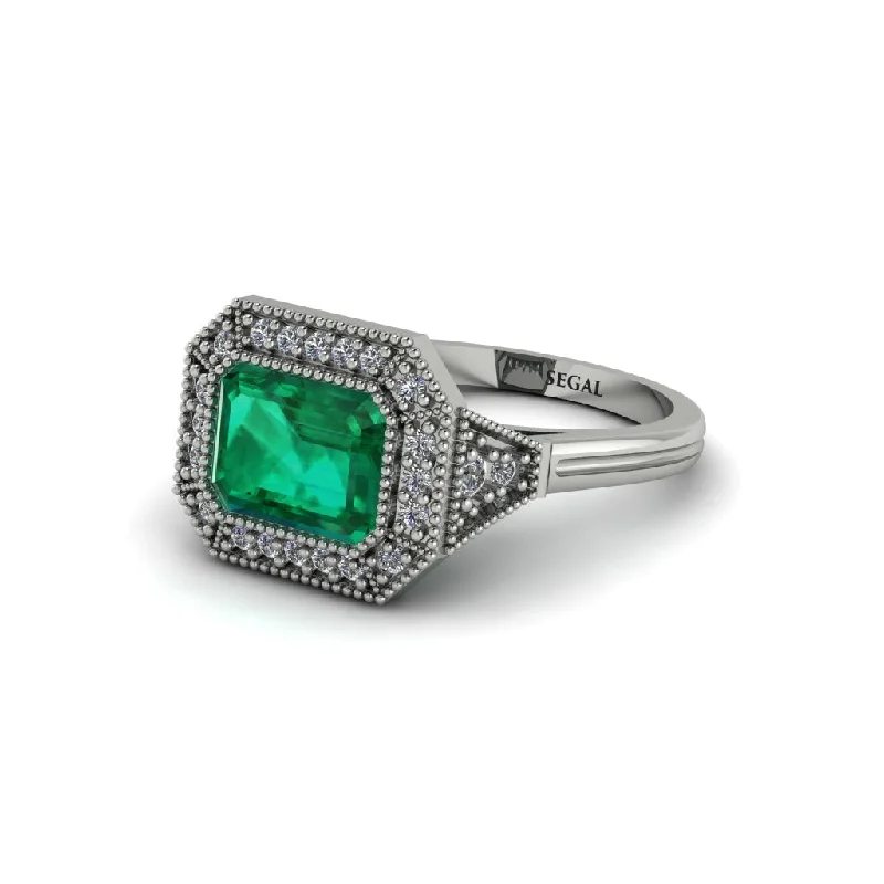 oval-shaped engagement rings for women -Emerald Cut Emerald Milgrain Halo Engagement Ring - Juniper No. 6