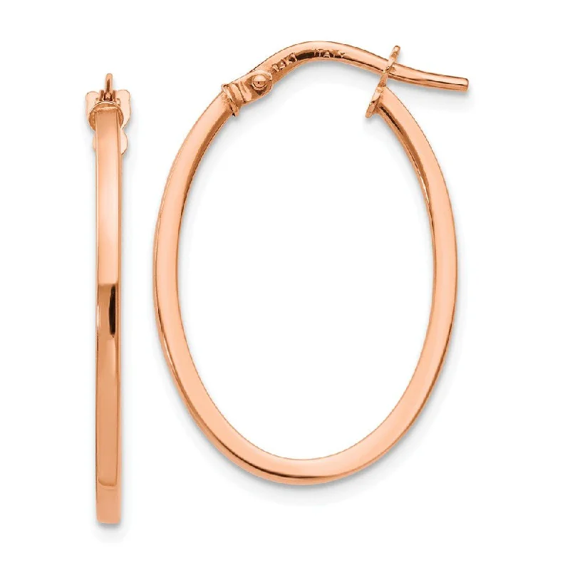 hoop earrings for women -1.5mm Square Tube Oval Hoop Earrings in 14k Rose Gold, 26mm (1 Inch)