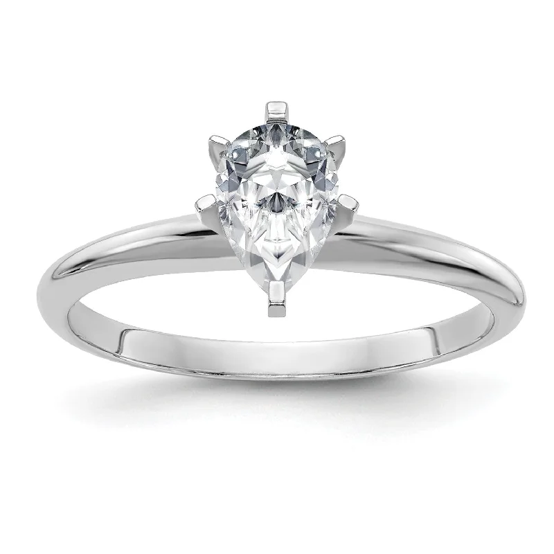 engagement rings under $1000 -8X5MM Pear Moissanite Solitaire Engagement Ring in 14KT White Gold; Size 8