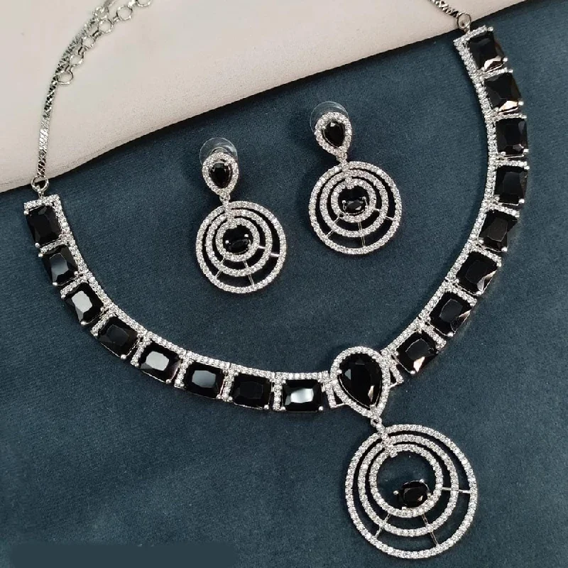 engraved necklaces for women -Shagna Silver Plated AD Necklace Set