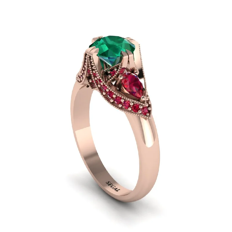 best-selling engagement rings for women -Emerald Vintage Round Cut Engagement Ring - Kali No. 50