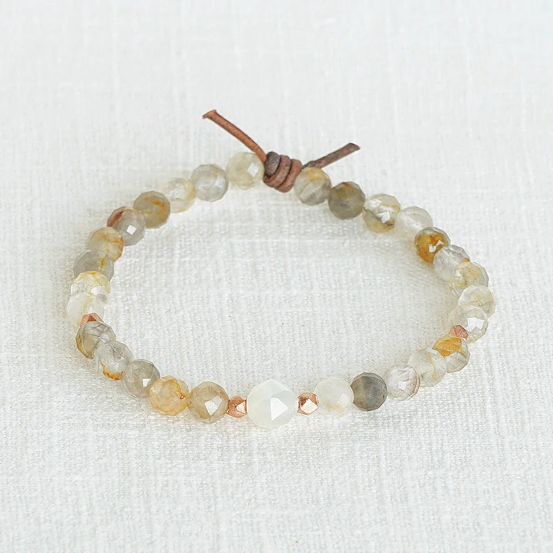 love bracelets for women -Be Kind Mini Bracelet - Golden Phantom Quartz & Moonstone | A Meaningful Everyday Bracelet