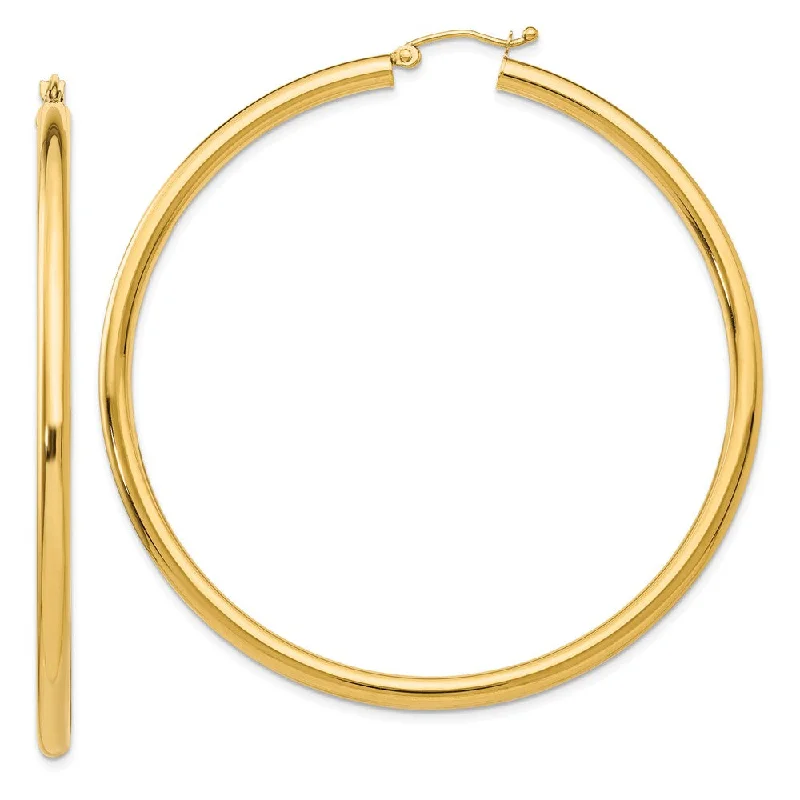 best earrings for women -3mm x 60mm 14k Yellow Gold Classic Round Hoop Earrings