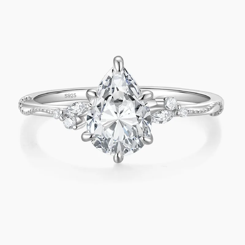 geometric engagement rings for women -2CT Pear Shaped Engagement Ring