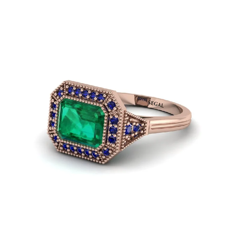 budget-friendly yet elegant engagement rings -Emerald Cut Emerald Milgrain Halo Engagement Ring - Juniper No. 65