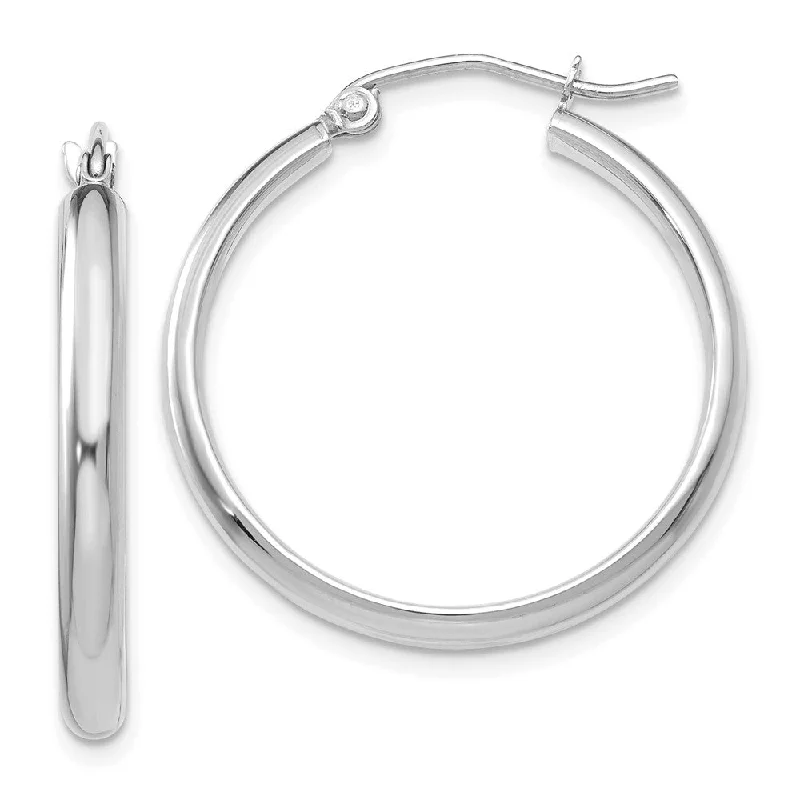 best earrings for women -2.75mm x 25mm Polished 14k White Gold Domed Round Hoop Earrings