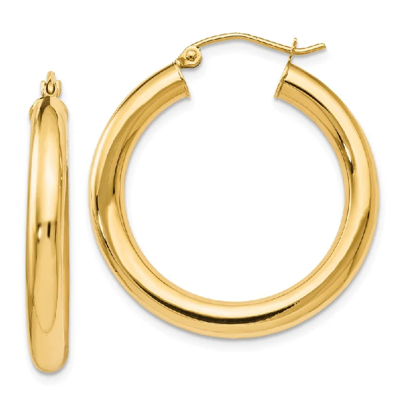 dangle earrings for women -4mm x 29mm (1 1/8 Inch) 14k Yellow Gold Classic Round Hoop Earrings