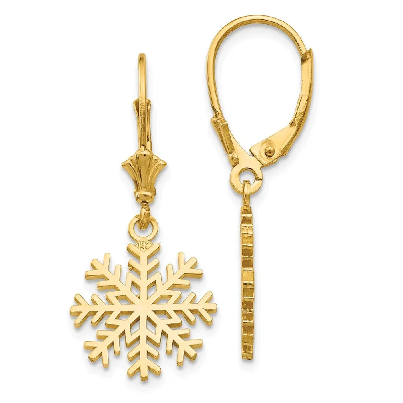 celestial sun earrings for women -14k Yellow Gold Snowflake Leverback Earrings