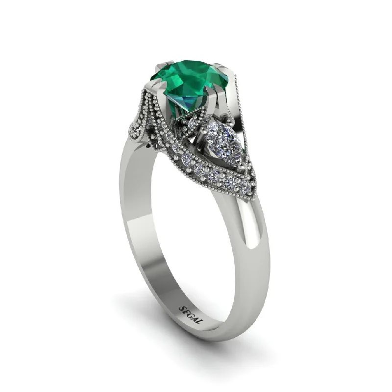 two-tone engagement rings for women -Emerald Vintage Round Cut Engagement Ring - Kali No. 6