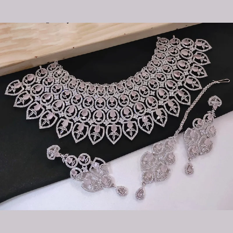 aesthetic necklaces for women -Akruti Collection Silver Plated American Diamonds Necklace Set