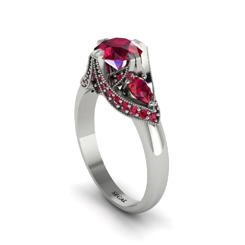 high fashion engagement rings -Ruby Vintage Round Cut Engagement Ring - Kali No. 57