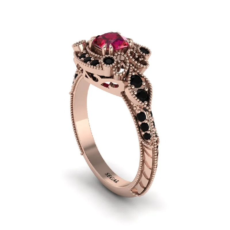 unique engagement rings for women -Ruby Vintage Filigree Cushion Cut Engagement Ring - Elaina No. 41