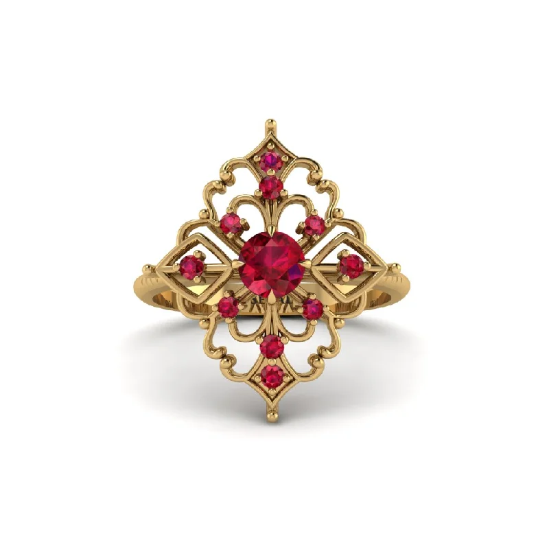 twisted band engagement rings for women -Ruby Royal Filigree Cluster Engagement Ring - Zinnia No. 55