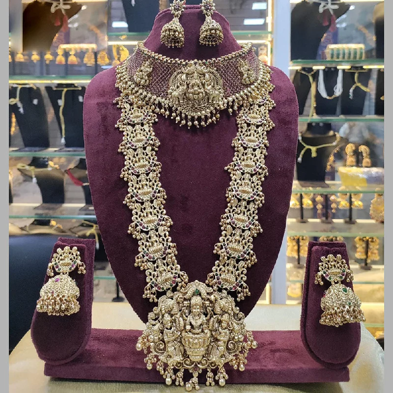 luxury diamond necklaces for women -Manisha Jewellery Gold Plated Pota Stone Temple Double Necklace Set