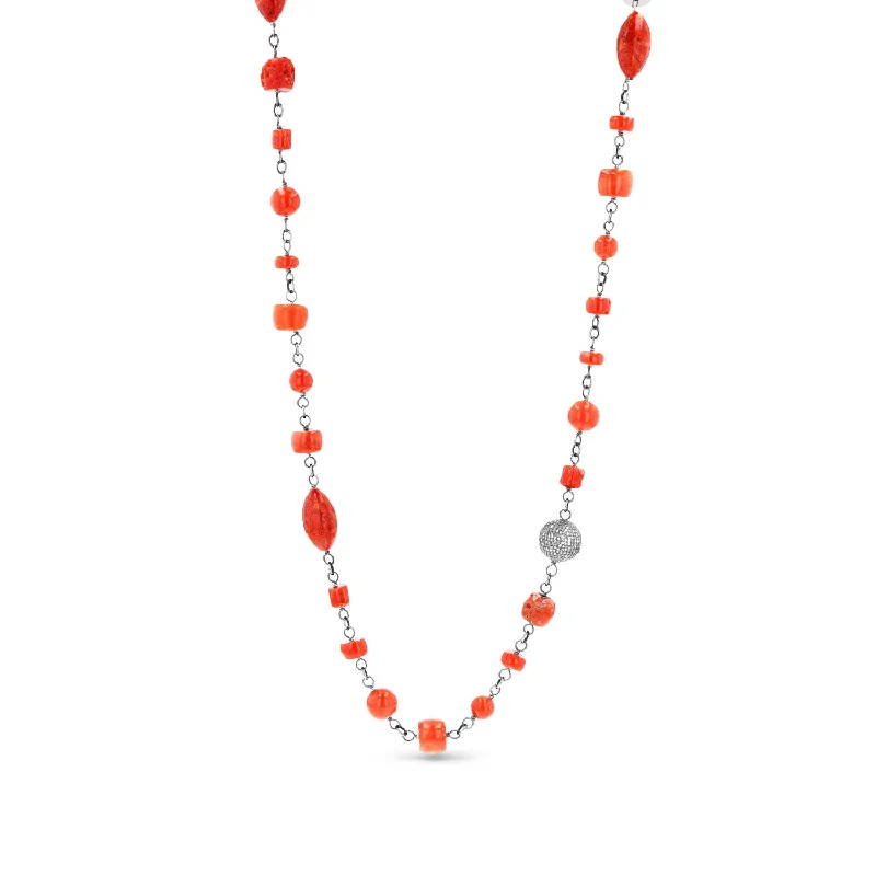 high fashion necklaces for women -Mediterranean Red Coral Gemstone Rope Necklace N0002709