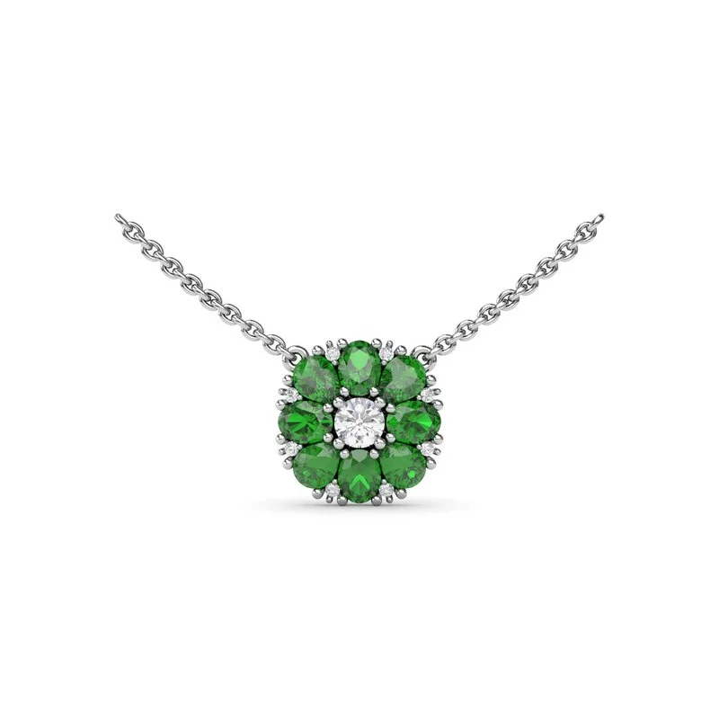 silver necklaces for women -Emerald Flower Cluster Necklace N1873E