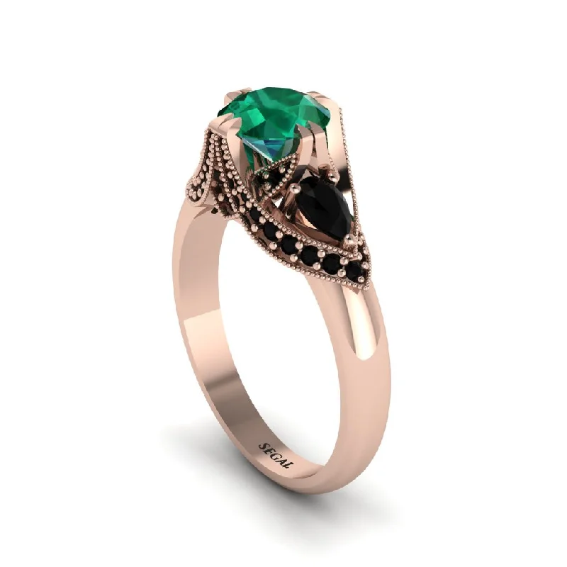 budget-friendly yet elegant engagement rings -Emerald Vintage Round Cut Engagement Ring - Kali No. 35