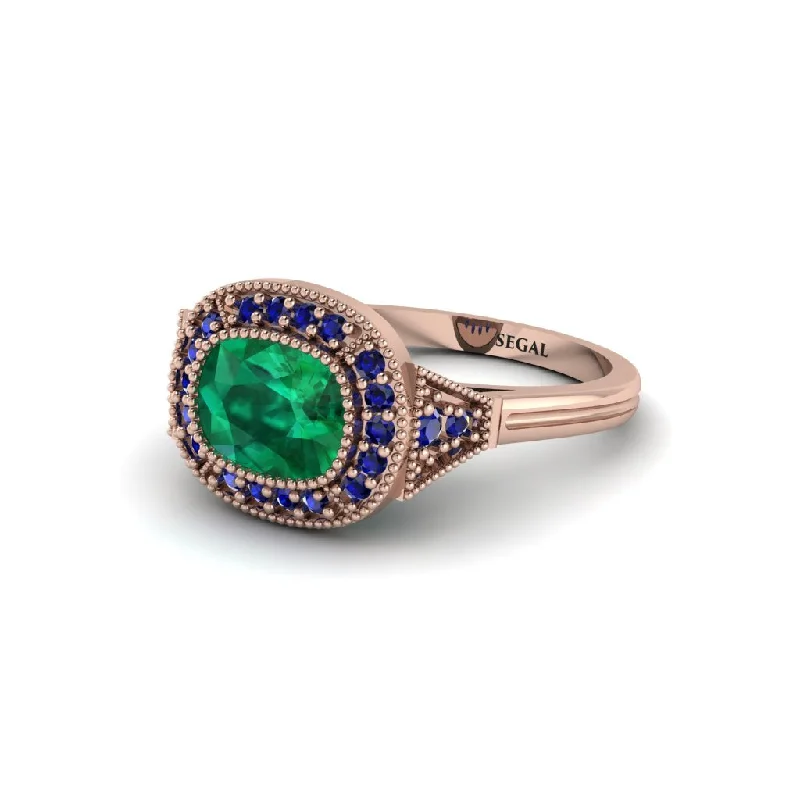 trendy minimalist engagement rings -Cushion Cut Emerald Milgrain Halo Engagement Ring - Blake No. 65