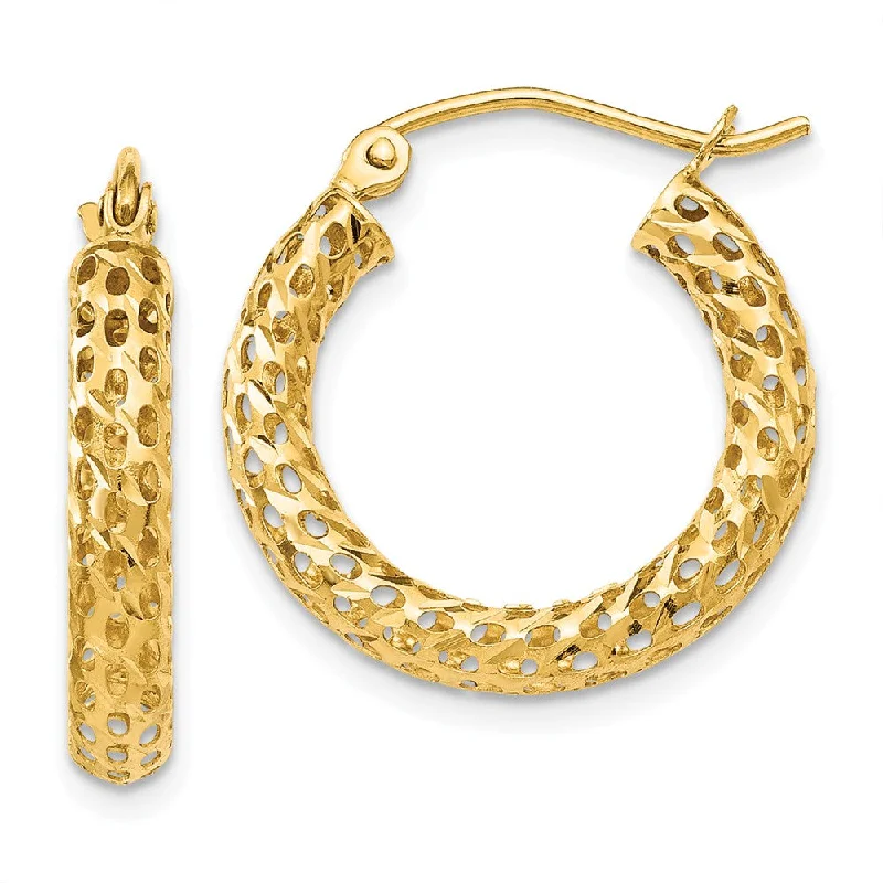 zodiac sign earrings for women -3mm, Round Mesh Hoop Earrings in 14k Yellow Gold, 20mm (3/4 Inch)