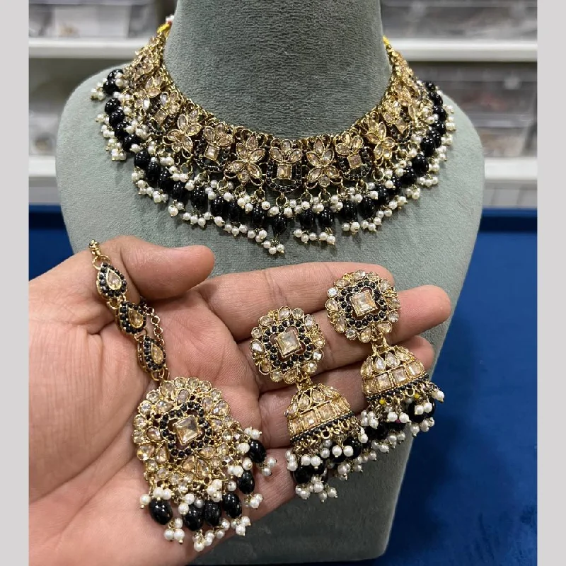 high-end necklaces for women -Hira Collections Gold Plated Crystal Stone And Pearls Choker Necklace Set