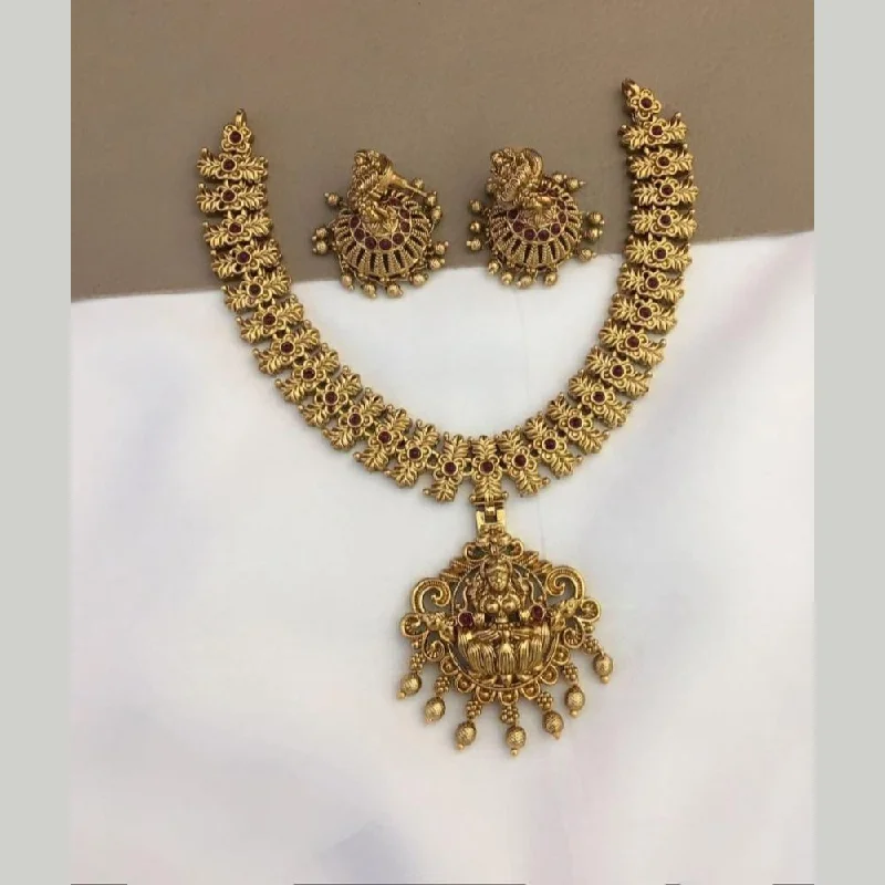 diamond necklaces for women -Joyful Jewel Art Matte Gold Plated Pota Stone Temple Necklace Set