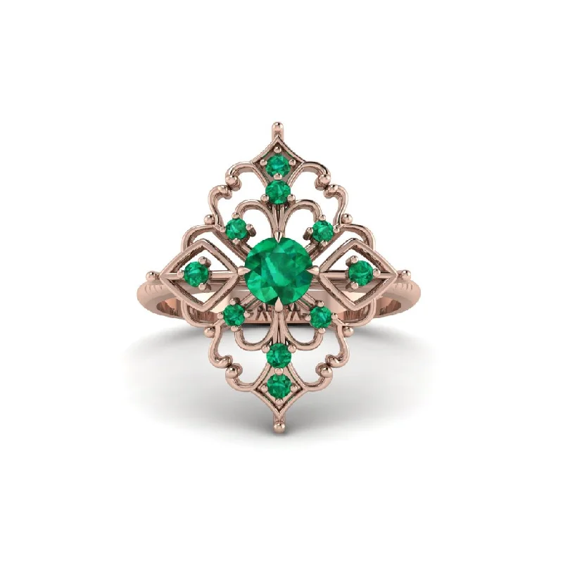 trendy minimalist engagement rings -Emerald Royal Filigree Cluster Engagement Ring - Zinnia No. 20