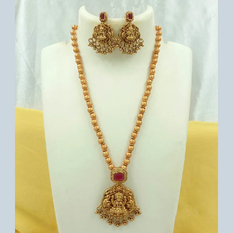 celestial moon necklaces for women -Joyful Jewel Art Matte Gold Plated Crystal Stone And Temple Long Necklace Set